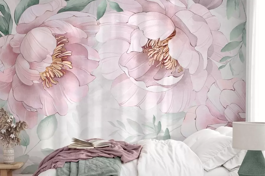 Fototapetai Rožinių bijūnų imitacija akvarele w03932v2