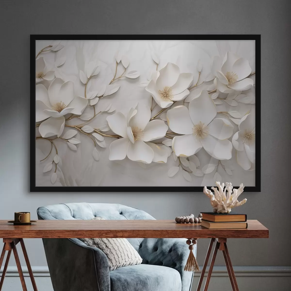 Plakatas Baltos gėlės f44547