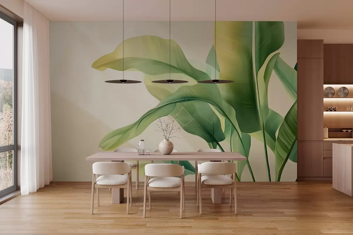 Fototapetai dideli žali atogrąžų lapai šone w03959 - Uwalls.lt Fototapetai dideli žali atogrąžų lapai šone w03959