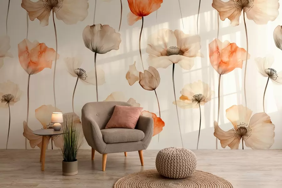 Fototapetai akvarelės stiliaus garbanotosios aguonos w04031