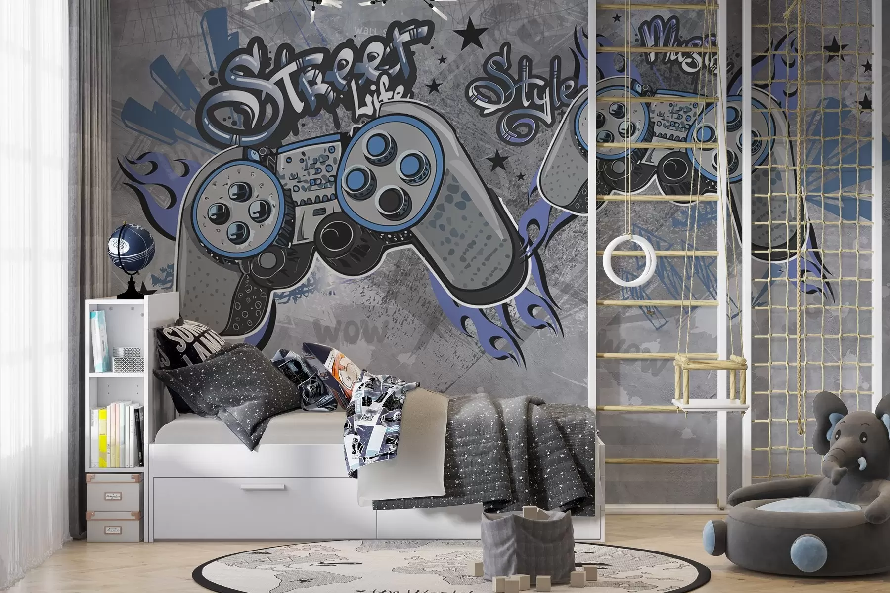 Fototapetai Gatvės meno stiliaus konsolės ant grunge sienos w04054