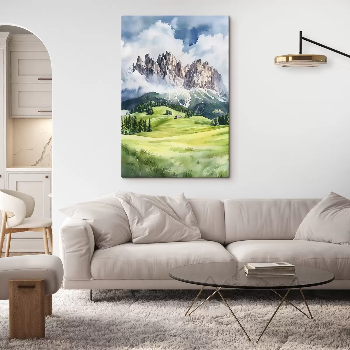 Paveikslėlis Dolomitai, Alpių kalnai, Italija, kraštovaizdis, akvarelės stilius s44601