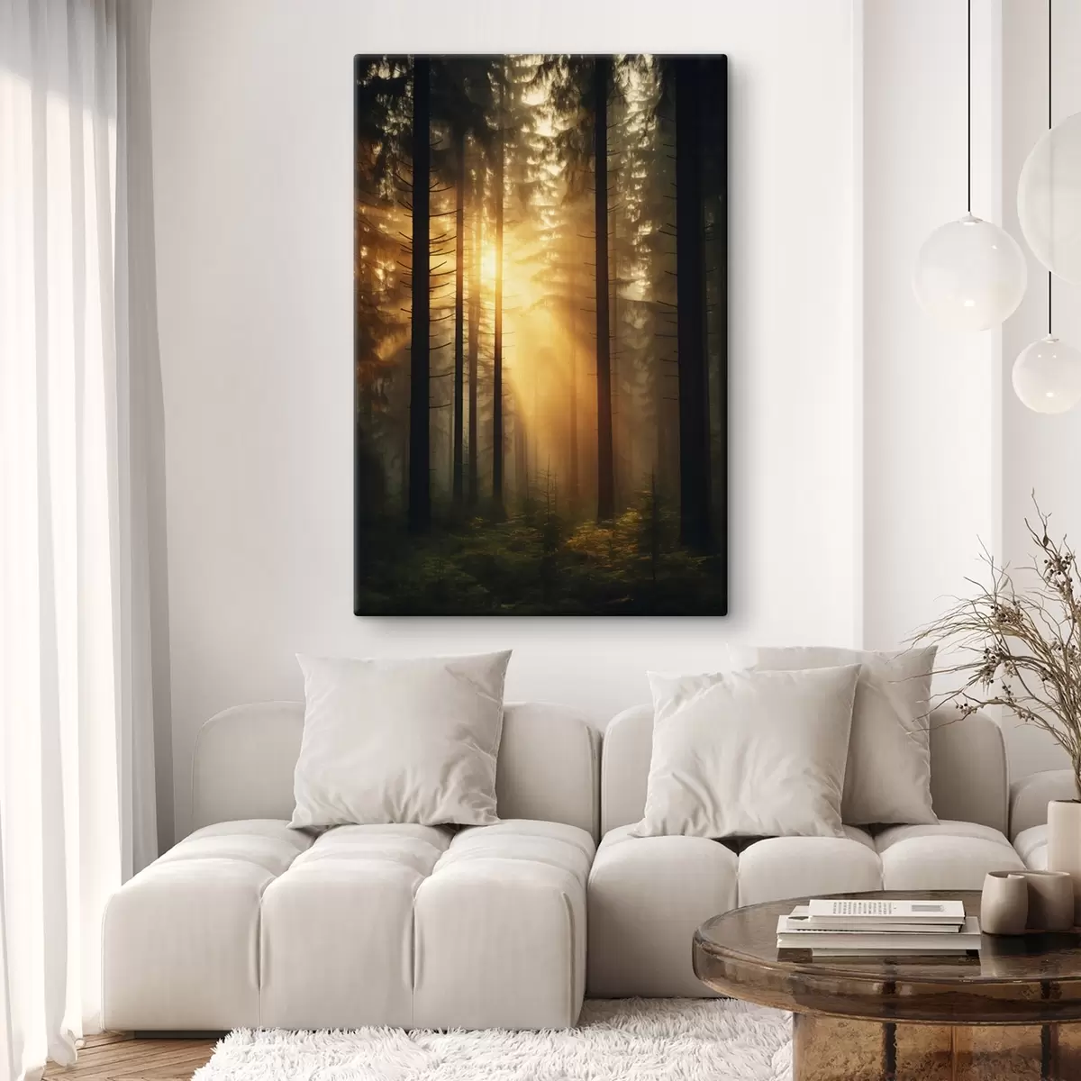 Paveikslėlis Tankus pušynas su saulėlydžio šviesa, realizmas, gamta s44615