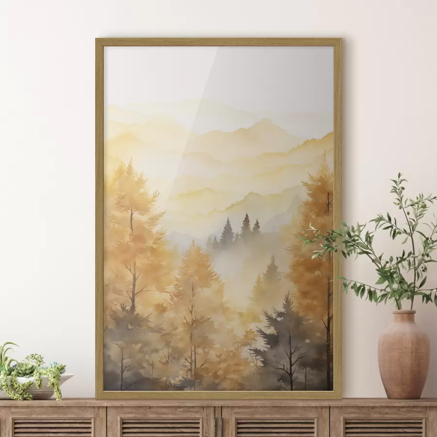 Fototapetai Gražus rudens miškas su kalnais fone f44614