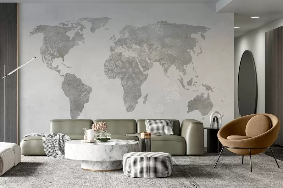 Fototapetai Pasaulio žemėlapis su raštu, vienspalviai atspalviai w03954v1