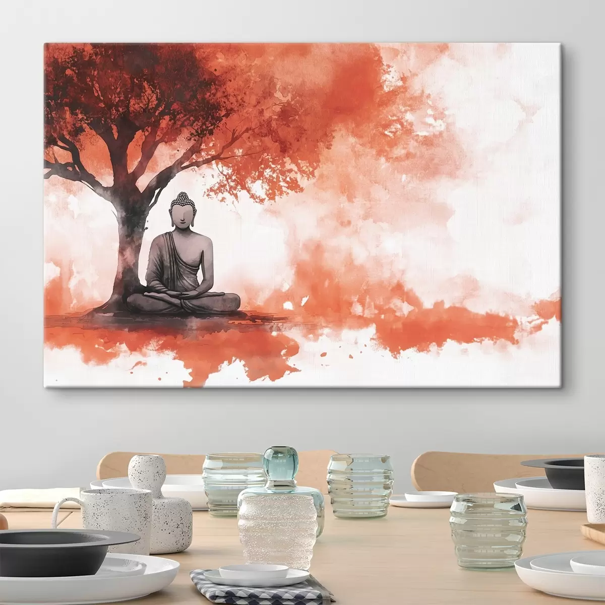 Paveikslėlis Buda sėdi po medžiu, meditacija, dvasinis, oranžinės spalvos s44512