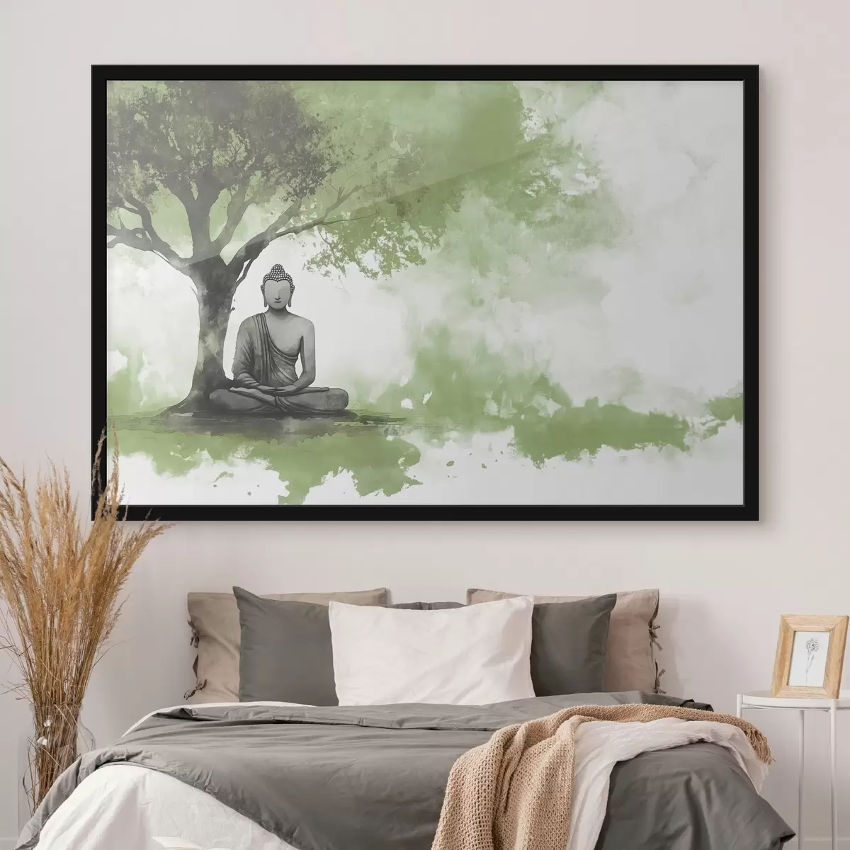 Plakatas Buda sėdi po medžiu, meditacija, dvasinis, žalios spalvos f44512v1
