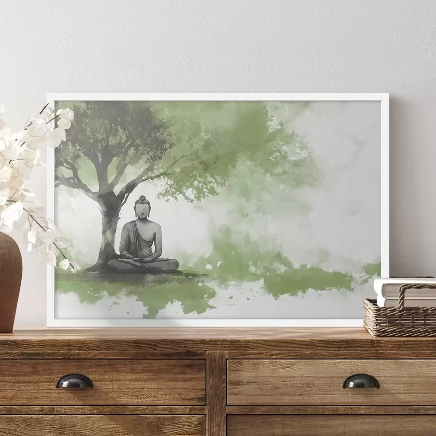 Fototapetai Buda sėdi po medžiu, meditacija, dvasinis, žalios spalvos f44512v1