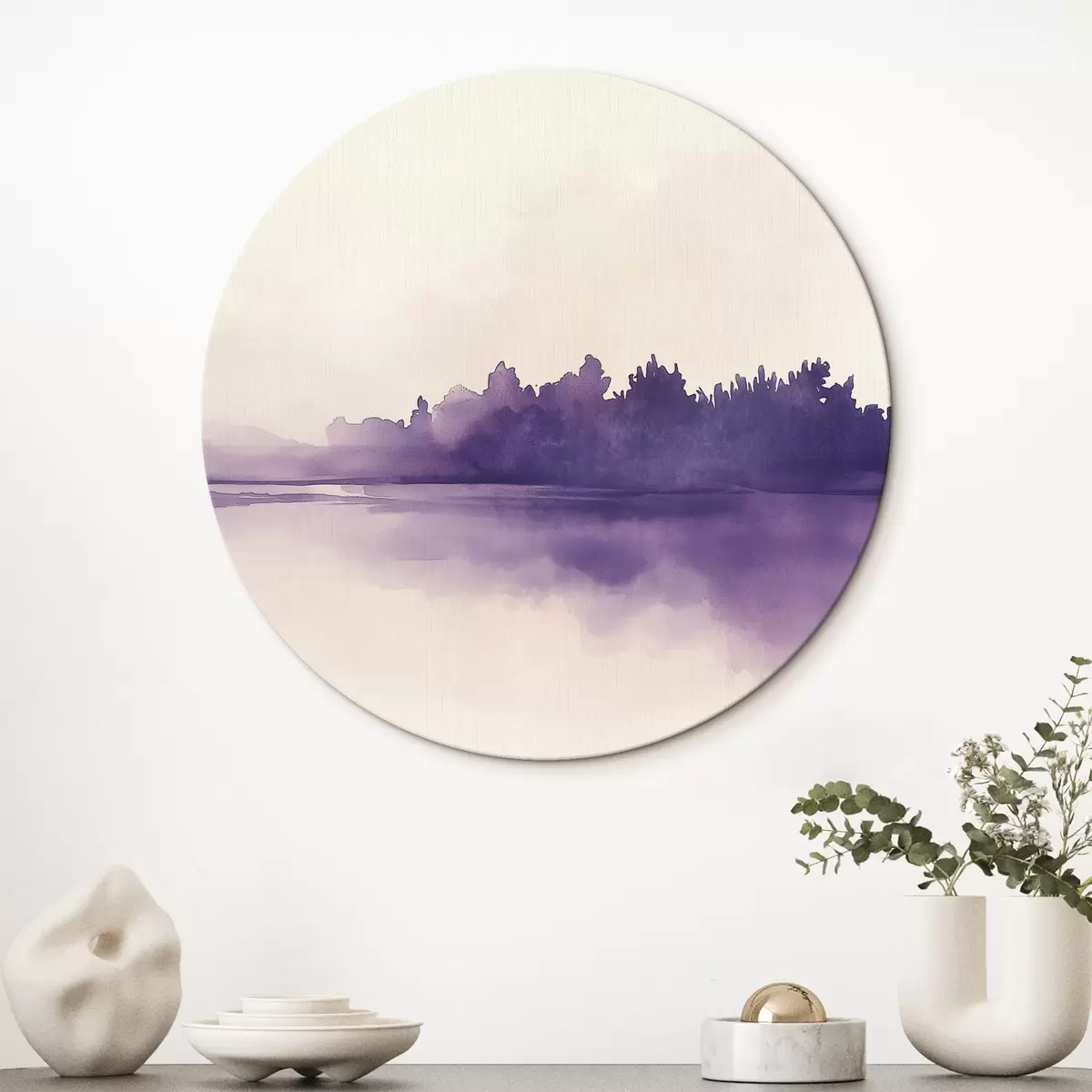 Apvalūs paveikslai Akvarelės dažų abstrakcija su violetine spalva r44504