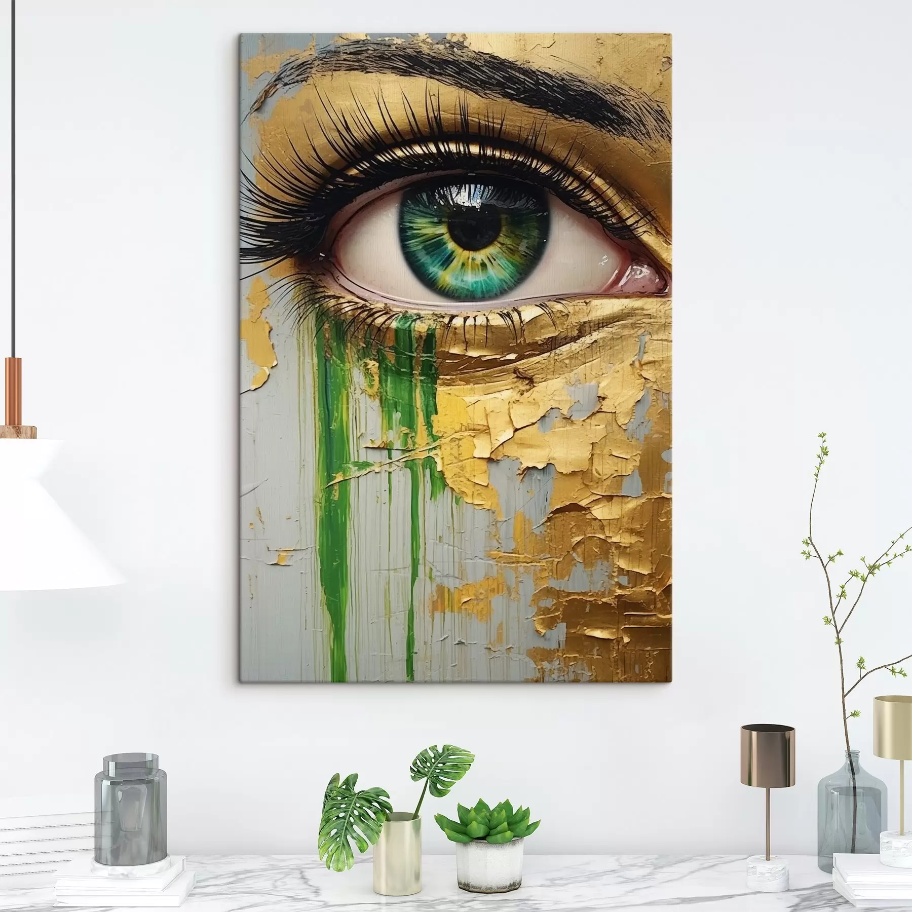 Fototapetai Žalia akis įtrūkusių dažų fone s44690