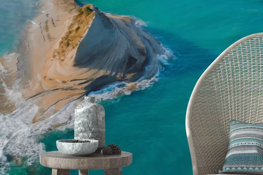 Fototapetai Graikijos sala, aliejaus stiliaus tekstūra, jūros pakrantė, akvamarino spalvos vanduo, realizmas w04094