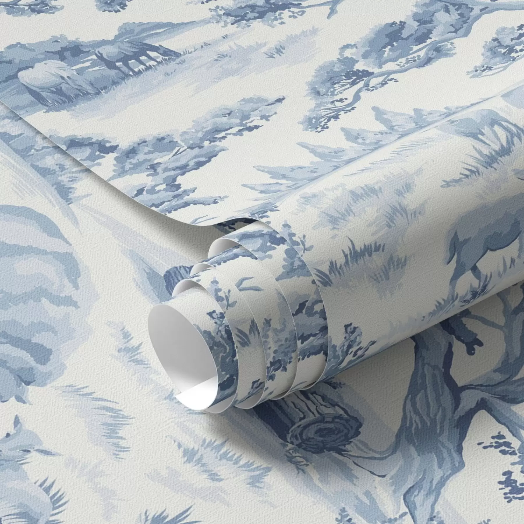 Fototapetai Mėlynų tonų kaimo kraštovaizdis su avimis ir medžiais a00178