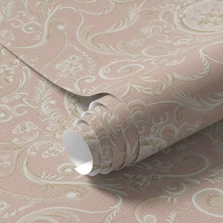 Fototapetai Rožinis klasikinis modelis su medalionais ir gėlėmis a00185