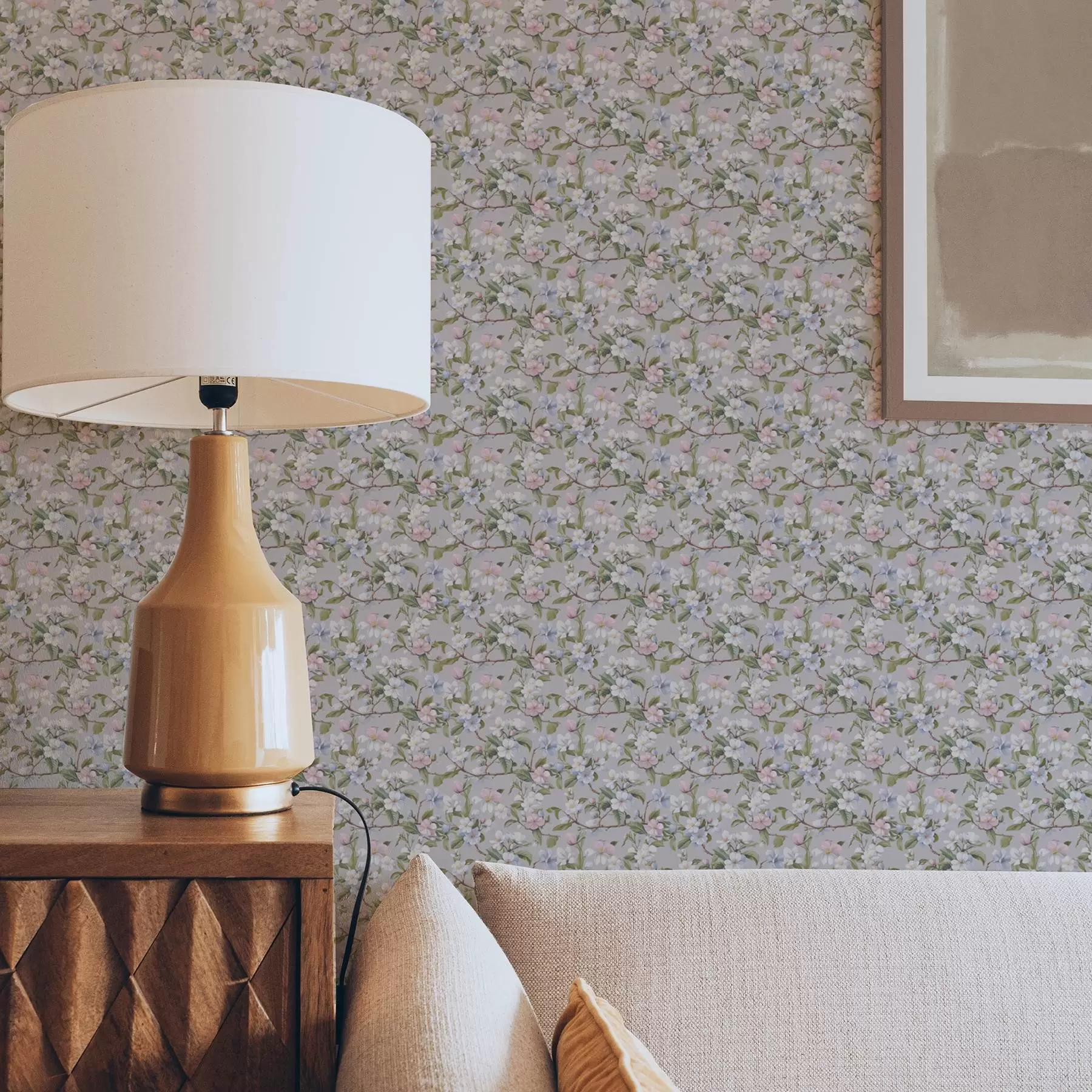 Fototapetai Renesanso tekstilės stiliaus pastelinė gėlių įstrižainė a00205