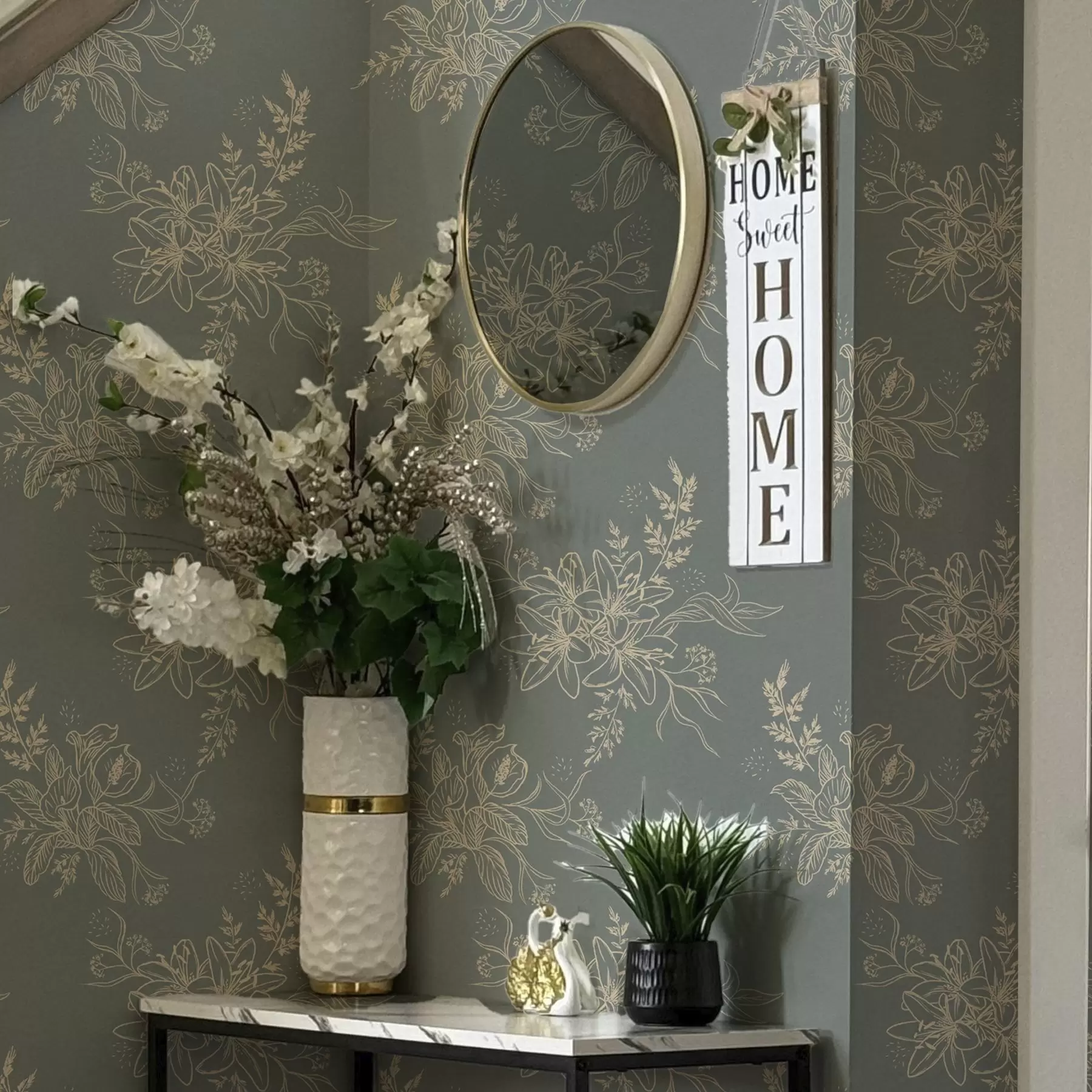 Fototapetai Kontūrinės gėlės mėlynai pilkame fone, elegantiškas botaninis modelis a00226
