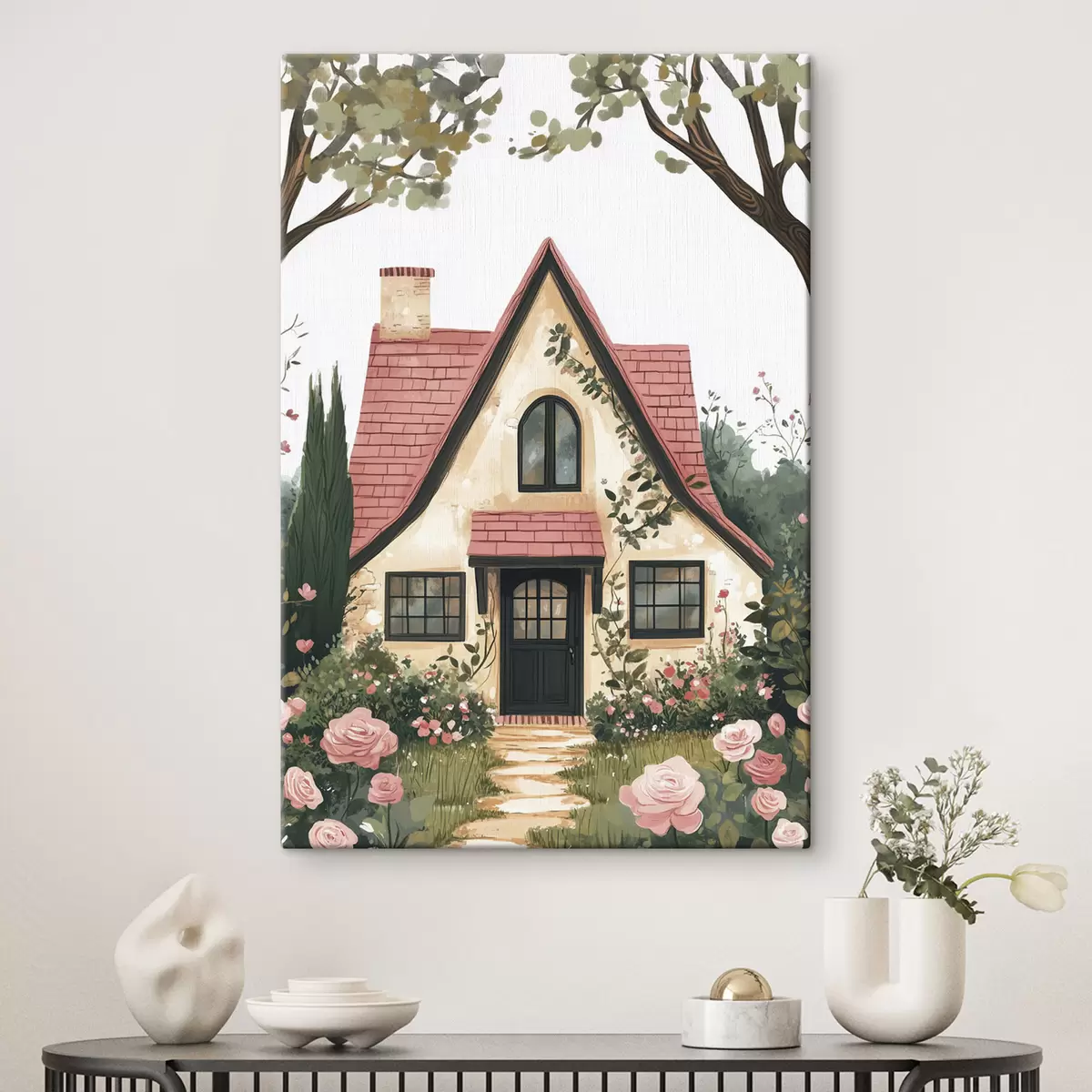 Paveikslėlis Pasakų namelis miške, rožės, pastelinis stilius s44718