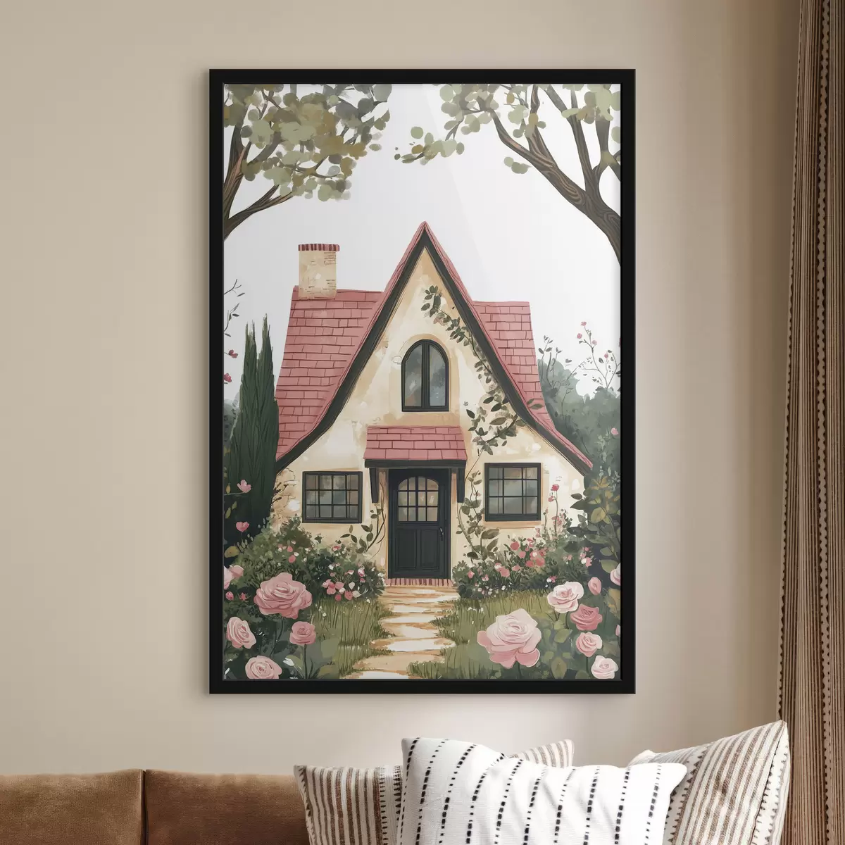 Plakatas Pasakų namelis miške, rožės, pastelinis stilius f44718