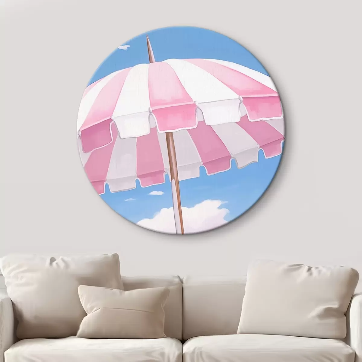 Apvalūs paveikslai Rožinis paplūdimio skėtis r44740