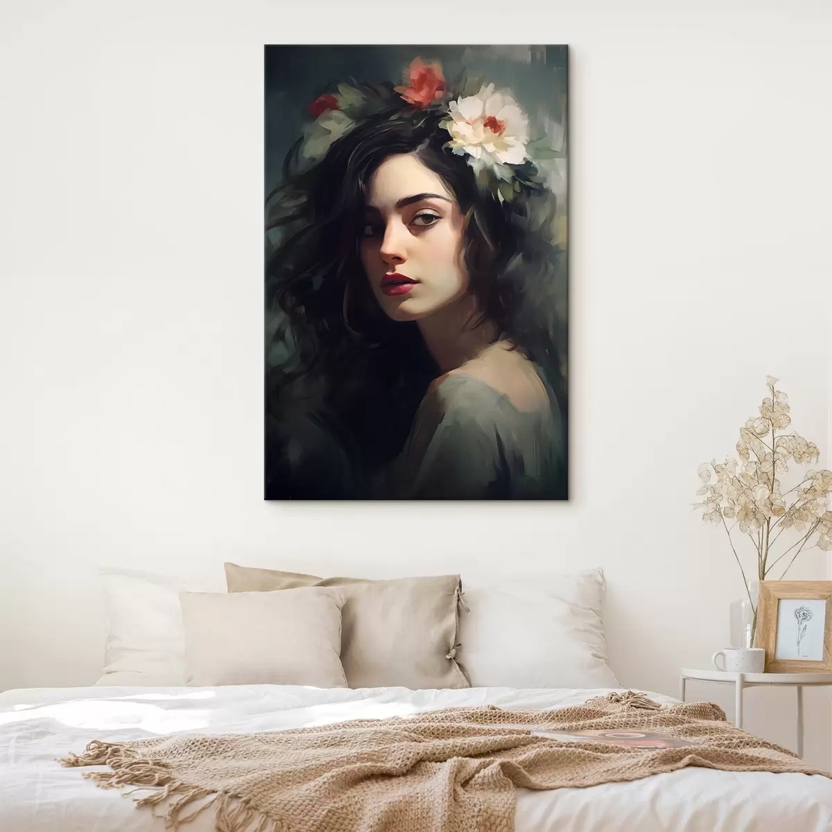 Paveikslėlis Tamsiaplaukė moteris su gėlių vainiku s44762 - Uwalls.lt Paveikslėlis Tamsiaplaukė moteris su gėlių vainiku s44762