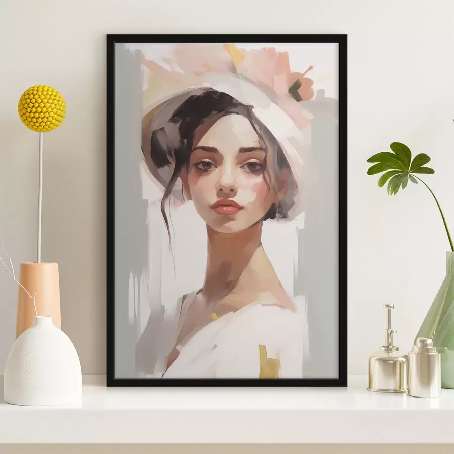 Fototapetai Mergina su skrybėle imituoja paveikslą f44778