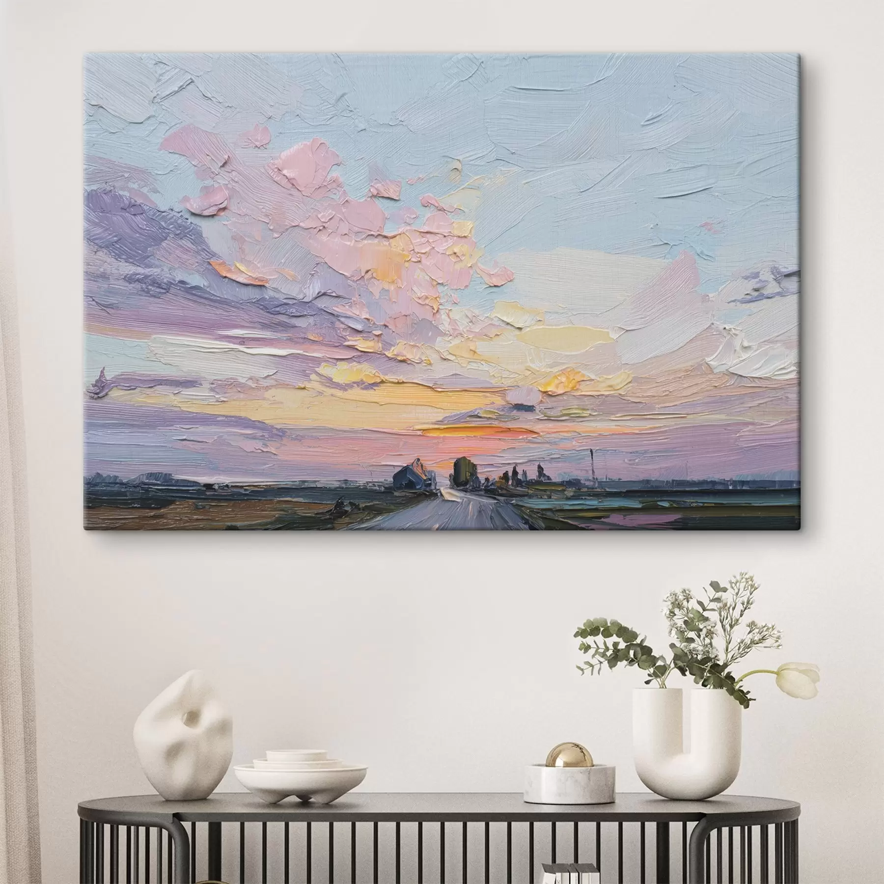 Paveikslėlis Kaimo kraštovaizdžiai aliejinio stiliaus piešinys, saulėlydis s44794