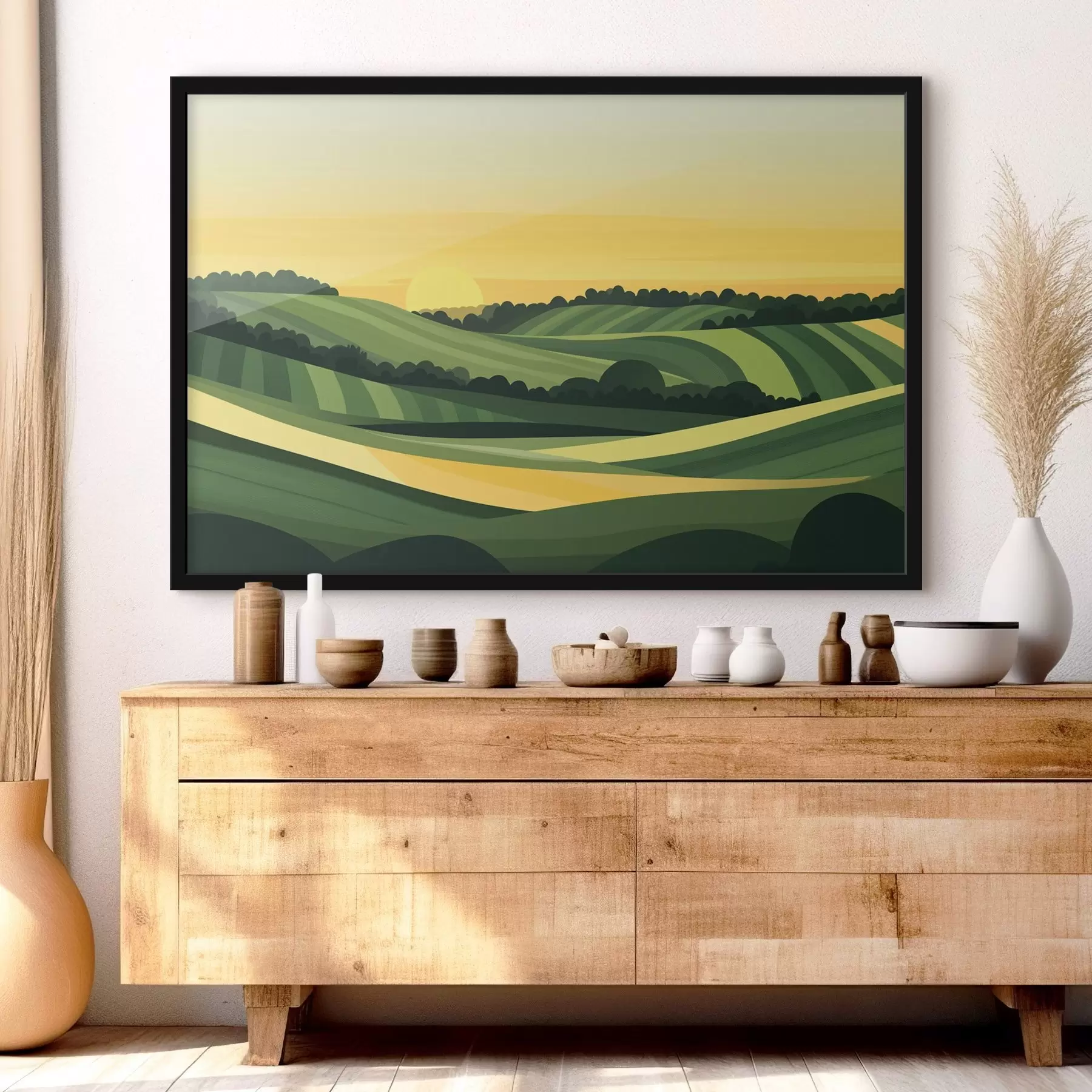 Paveikslėlis Abstraktūs kraštovaizdžiai su kalvomis ir saulėlydžiu f44785