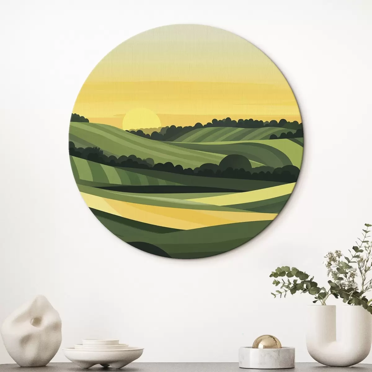 Apvalūs paveikslai Abstraktūs kraštovaizdžiai su kalvomis ir saulėlydžiu r44785