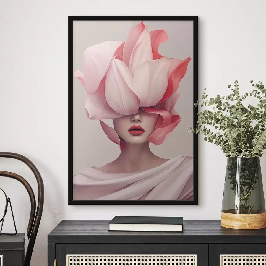 Fototapetai Moters portretas su dideliais žiedlapiais f44812