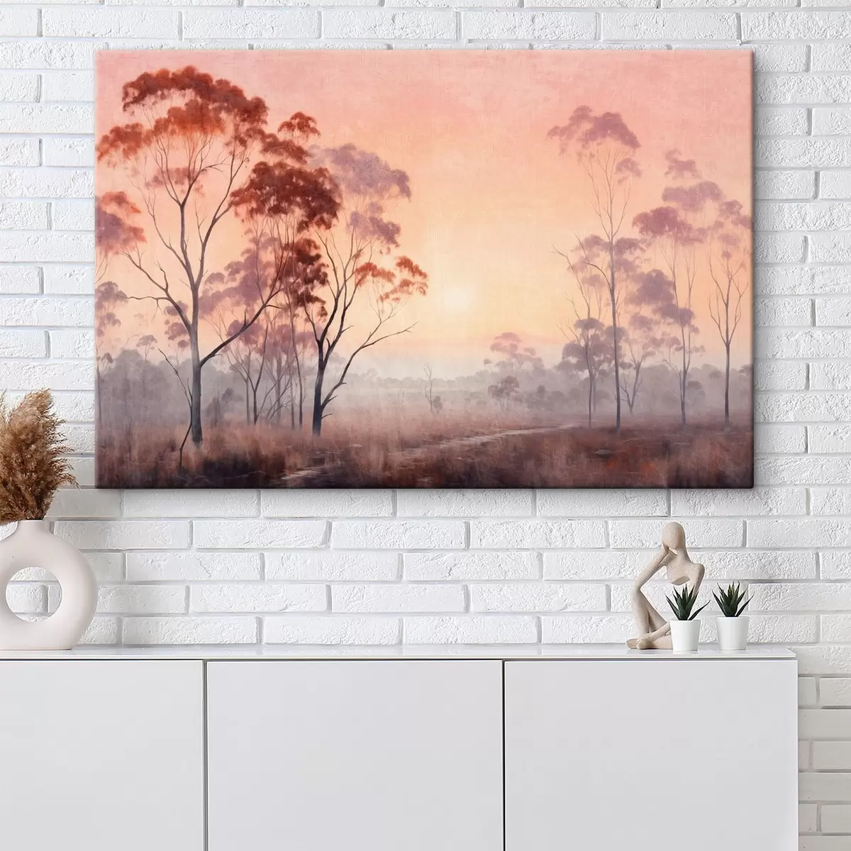 Paveikslėlis Lauko su aukšta žole ir medžiais peizažas, fone šviečia saulė s44854