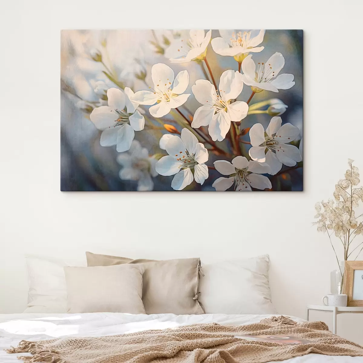 Paveikslėlis Akvarelės stiliaus balti tekstūruoti vyšnių žiedai, subtilūs žiedlapiai, pavasario sezonas s44859