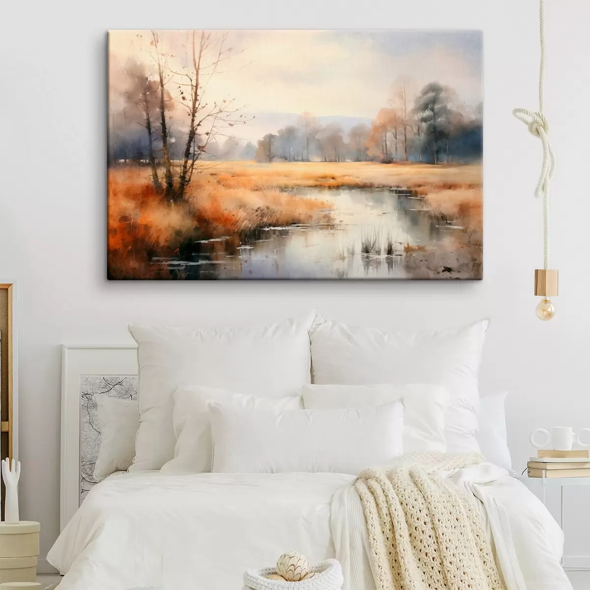 Paveikslėlis Ramus faktūrinis peizažas, imituojantis nendres ir plikus medžius, ramų vandenį po dangumi s44867