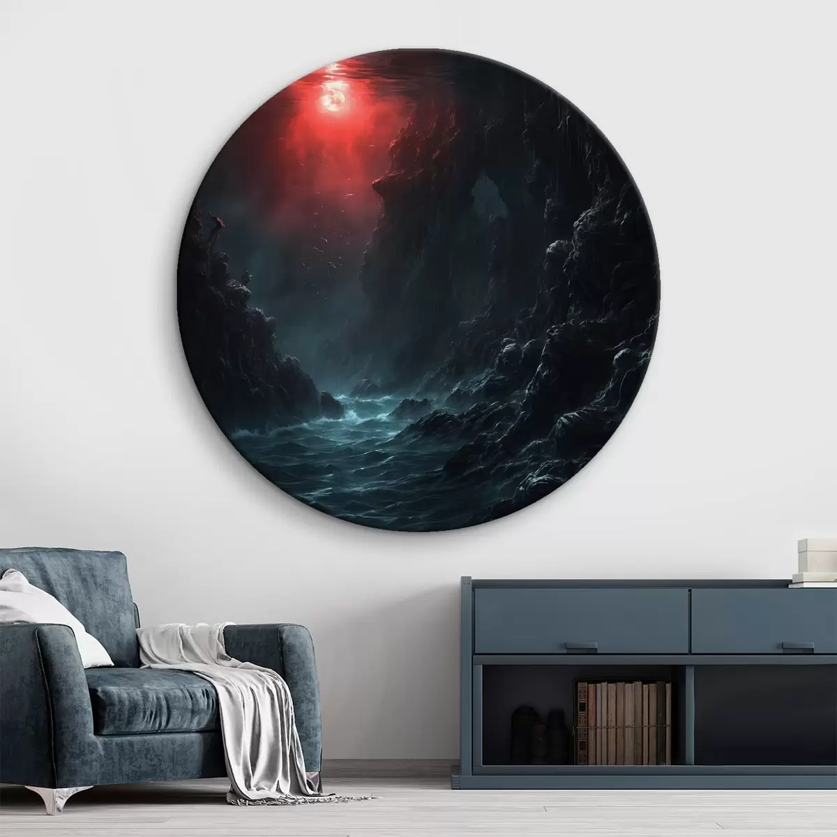 Apvalūs paveikslai Tamsus jūros tarpeklis su raudona šviesa iš viršaus r44870
