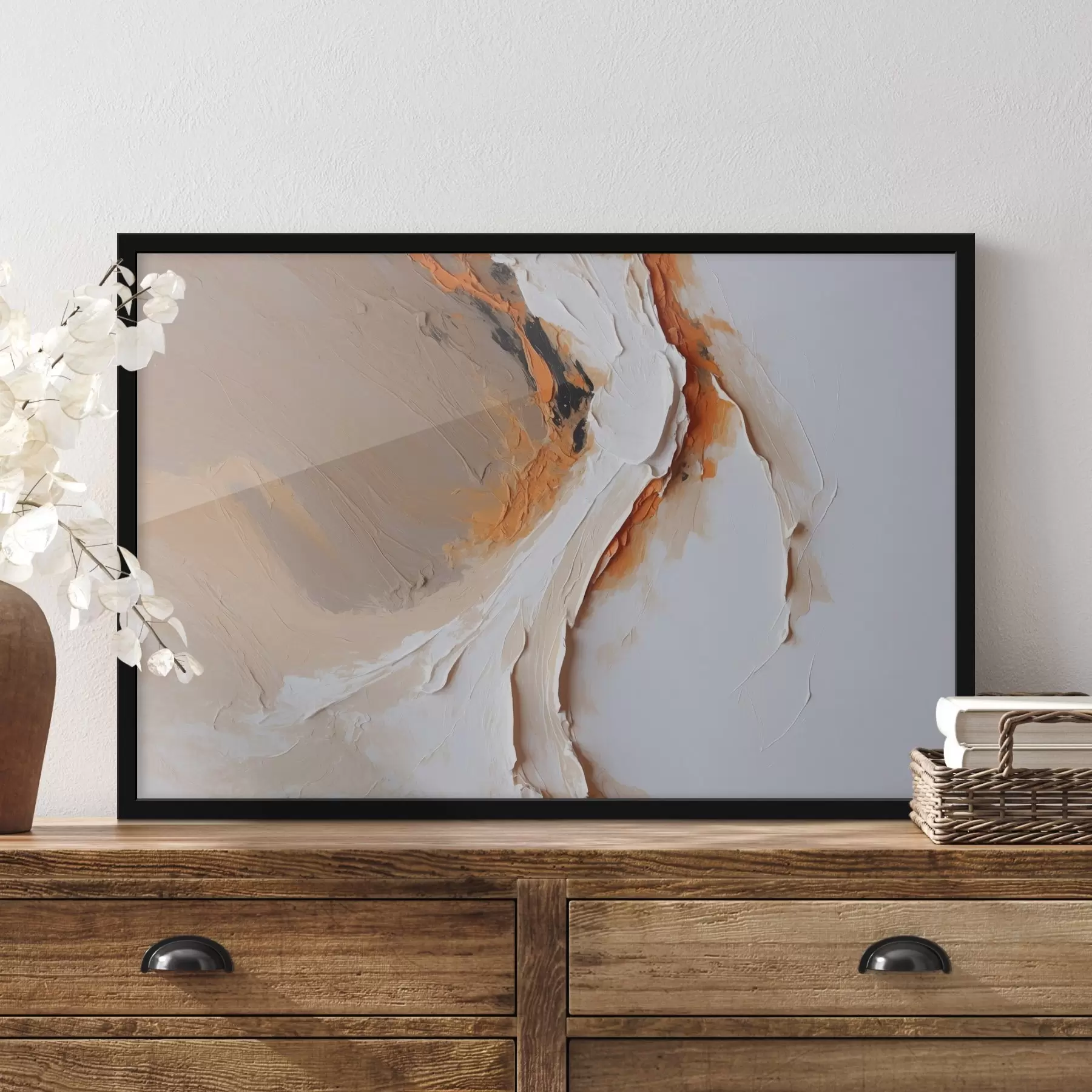 Fototapetai Švelni pastelinė spalva su oranžiniu akcentu ir sklandžiais potėpiais f44874