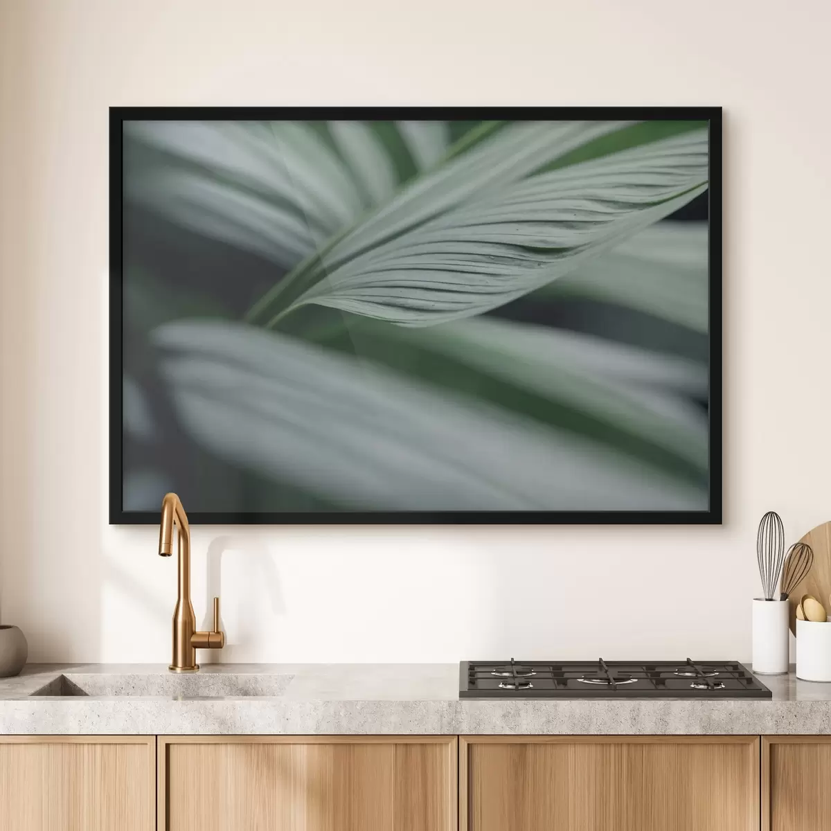 Plakatas Atogrąžų lapai su vandens lašeliais rūke f44903