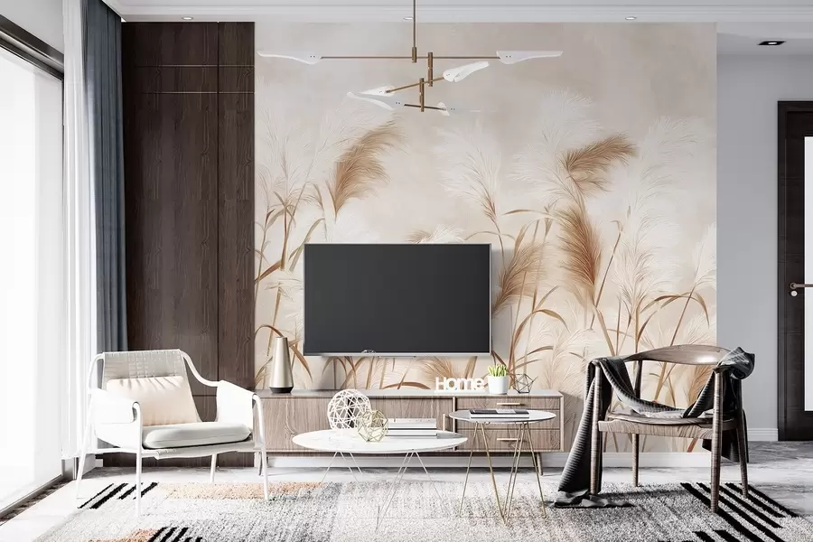 Fototapetai Elegantiški švelnių smėlio ir pieno atspalvių pampų žolės žiedai w09150v1