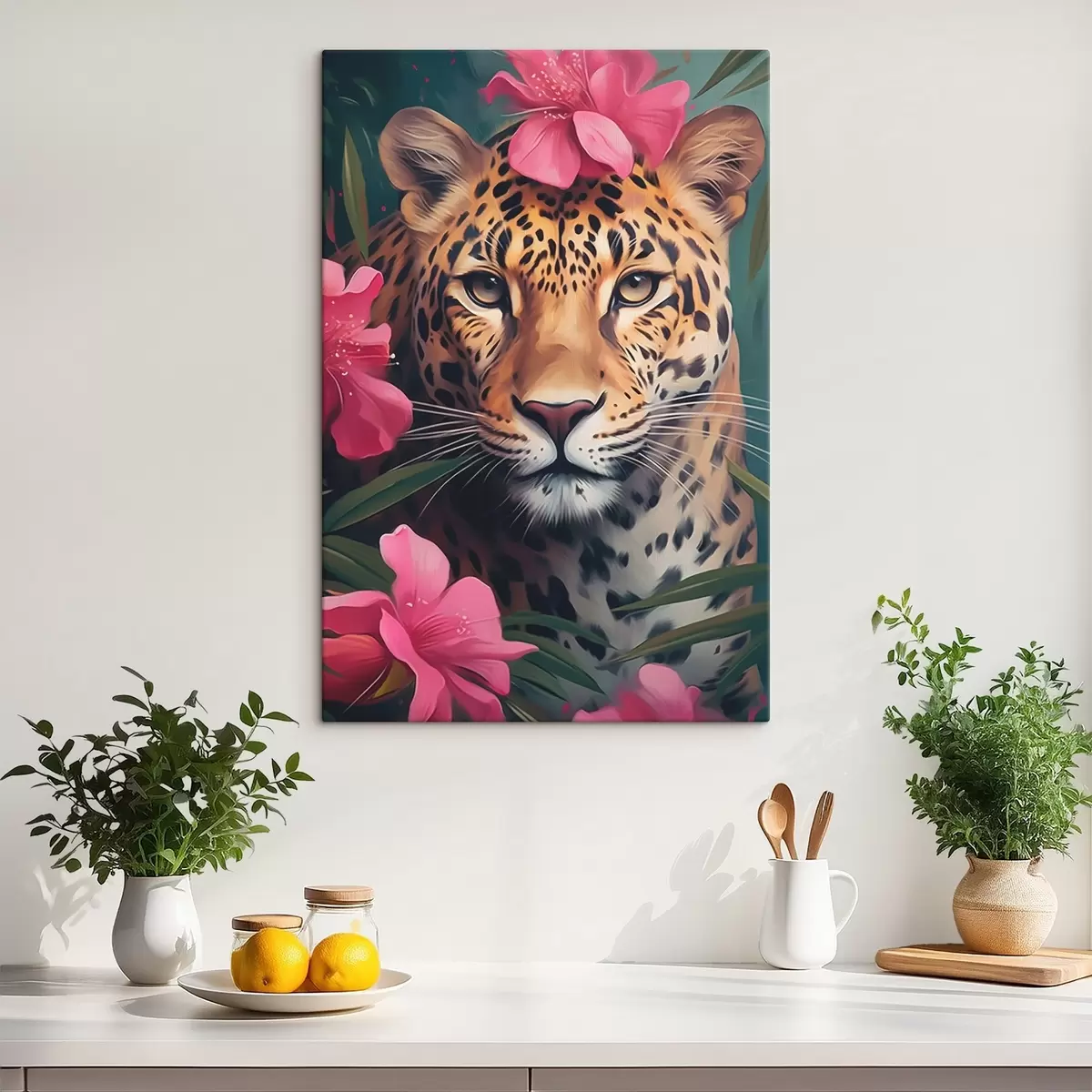 Paveikslėlis Leopardas tarp atogrąžų gėlių s44918