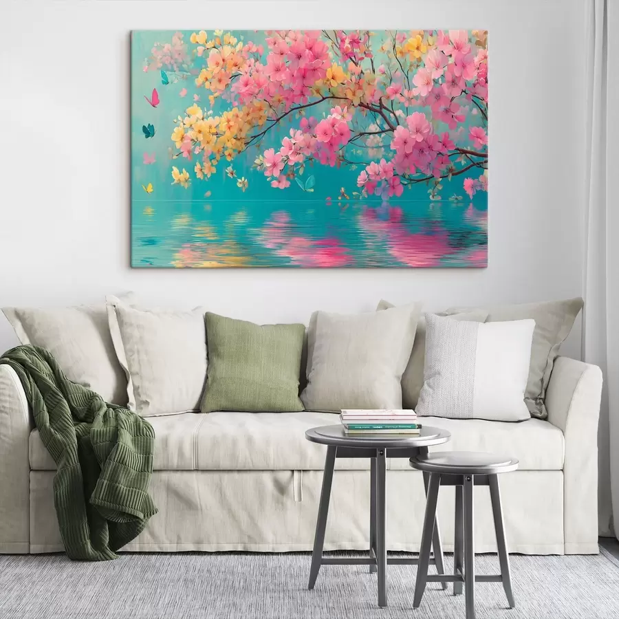 Paveikslėlis Žydinti šaka virš vandens akvarelės stiliumi s44844