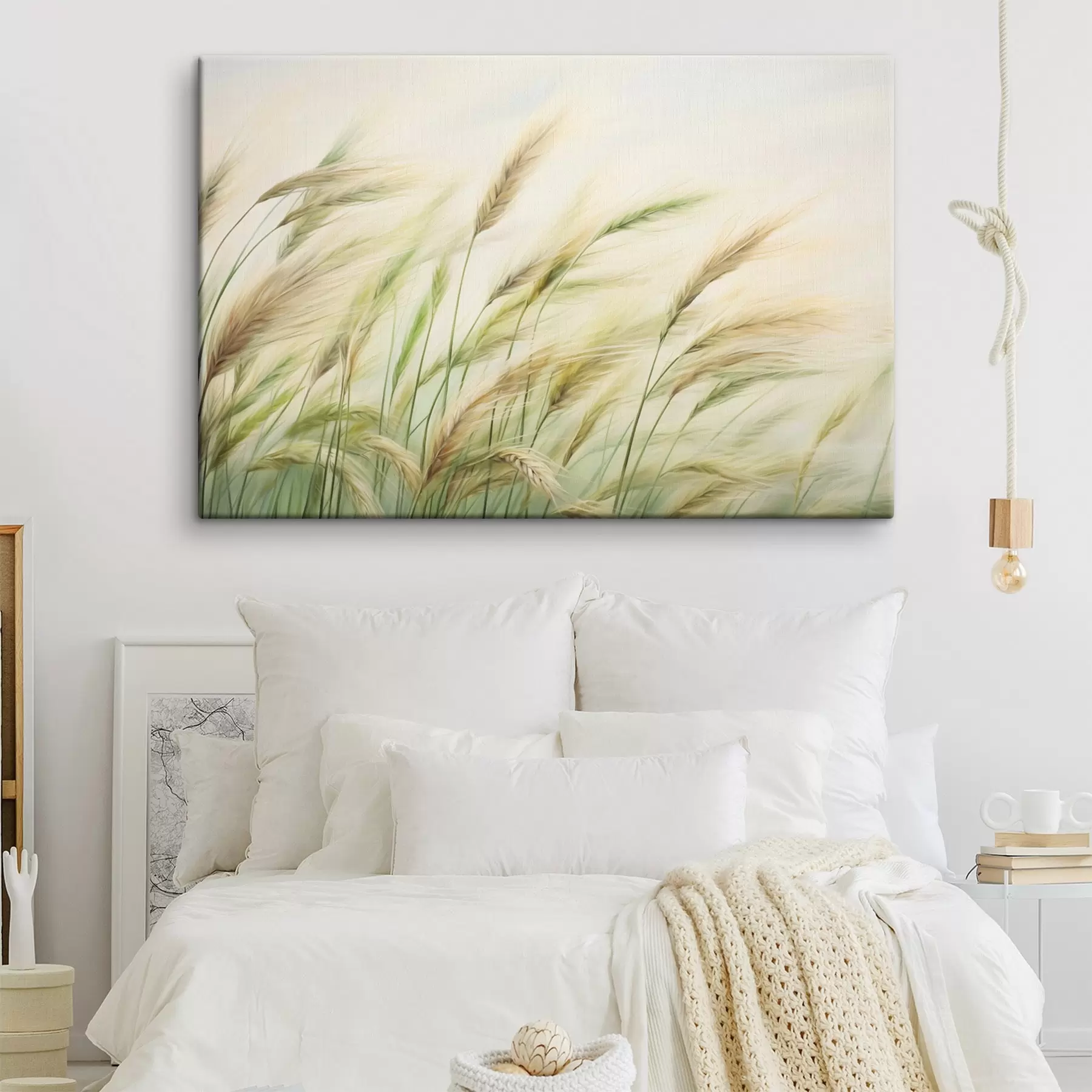 Paveikslėlis Kviečių laukas su geltonomis ir žaliomis javų varpomis, švelnūs teptuko potėpiai ir šviesi spalvų paletė, natūrali atmosfera s44923