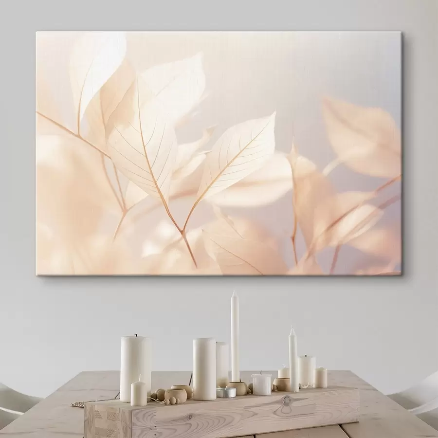 Fototapetai Permatomi lapai su įmantriais gyslų raštais, švelni pastelinių spalvų paletė, nežemiškas apšvietimas, minimalistinė kompozicija s44928