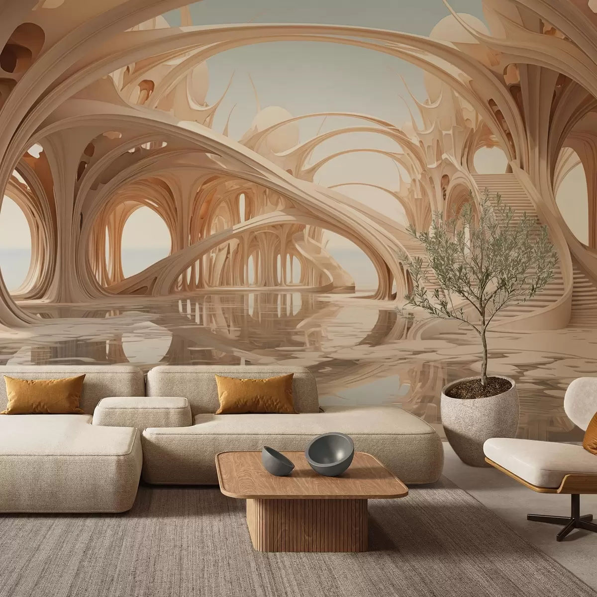 Fototapetai Fantazijos architektūra su arkomis virš vandens w09241