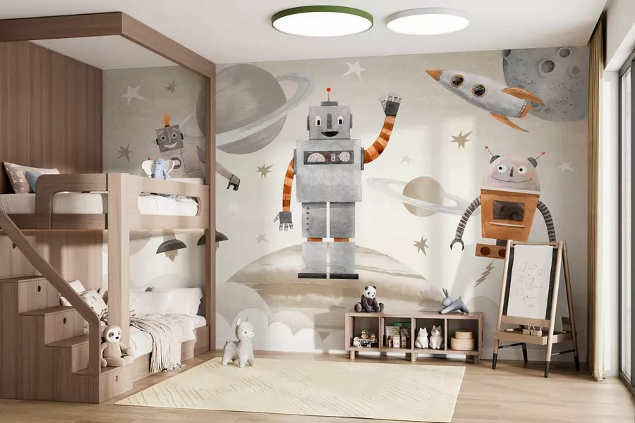 Fototapetai Robotai kosmose akvarelės stiliumi w04016v1