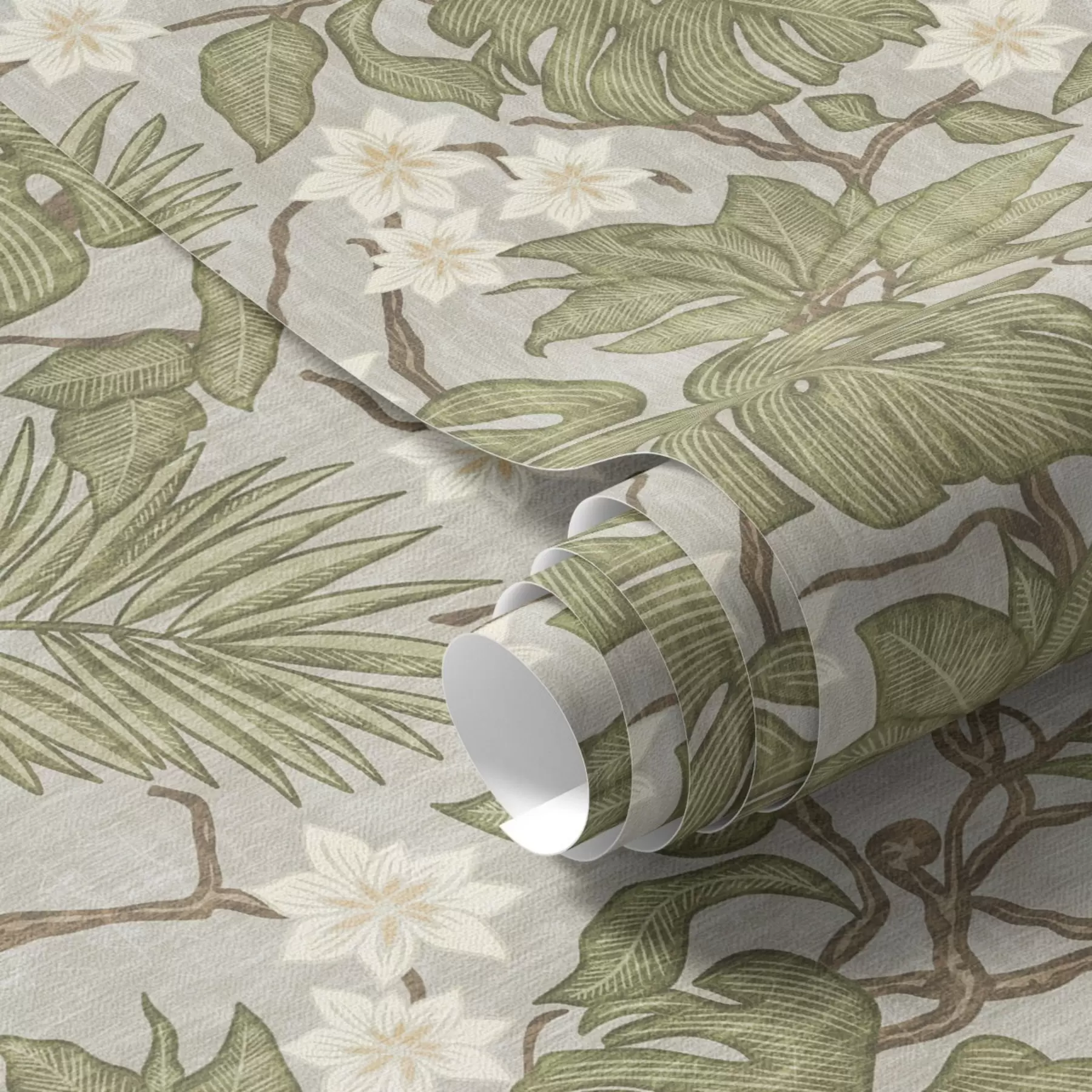 Fototapetai Atogrąžų monsteros lapai ir gėlės pilkame fone a00249