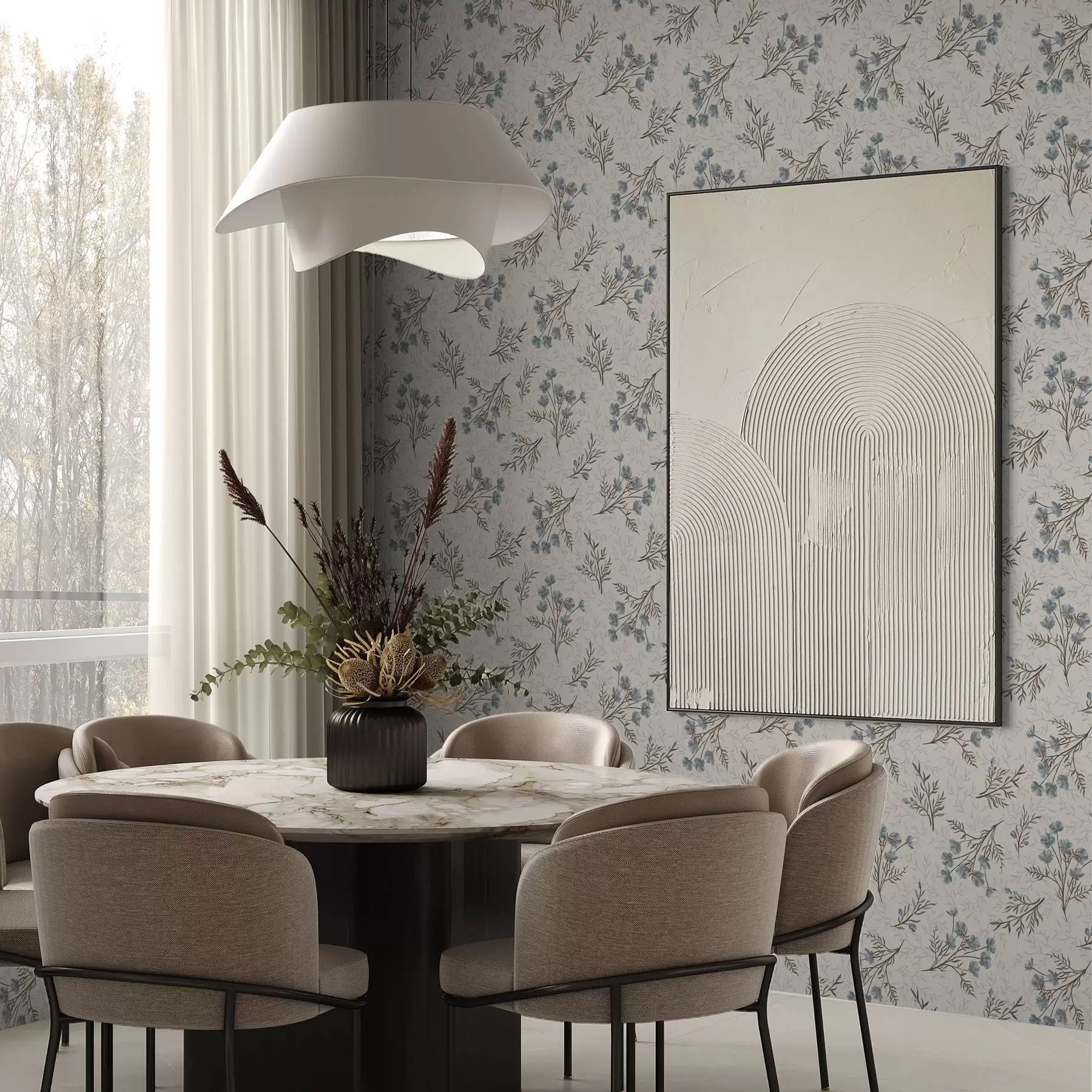 Fototapetai Mažos mėlynos gėlės su rudomis šakomis a00265