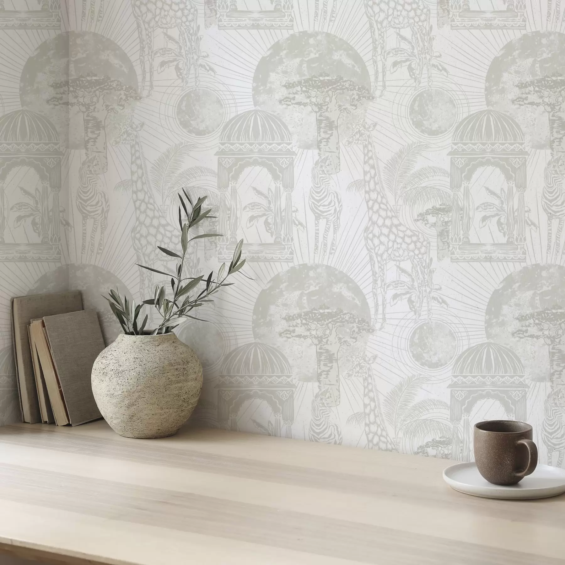 Fototapetai Grafinė iliustracija su žirafa, zebru ir palmėmis a00276v1