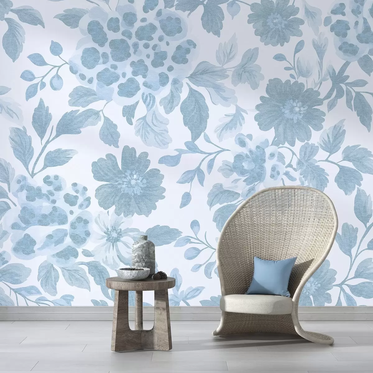 Fototapetai Boho stiliaus gėlės su leopardo raštu, mėlyna spalva w04114v1