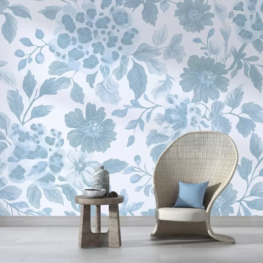 Fototapetai Boho stiliaus gėlės su leopardo raštu, mėlyna spalva w04114v1