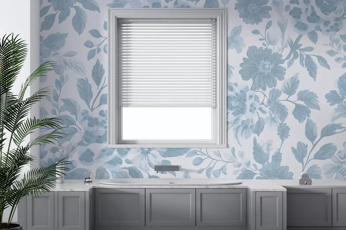 Fototapetai Boho stiliaus gėlės su leopardo raštu, mėlyna spalva w04114v1