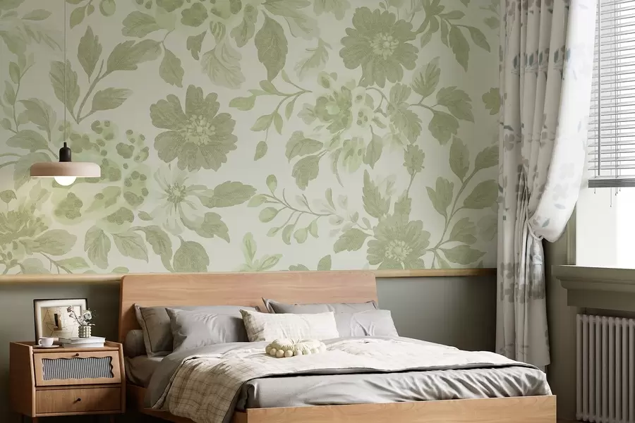 Fototapetai Boho stiliaus gėlės su leopardo raštu, žalia spalva w04114v2