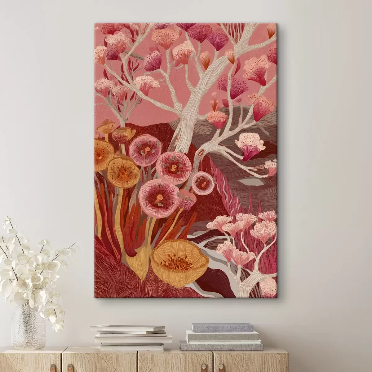 Paveikslėlis Vintažinės gėlės, geometrinis menas, akrilo stiliaus piešinys s44976