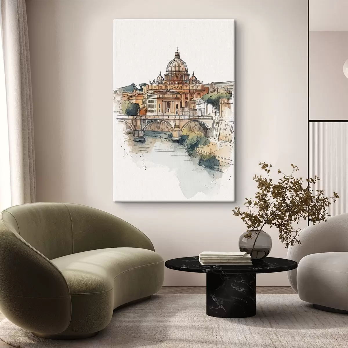 Paveikslėlis Akvarelė Romos miestas, eskizinis piešinys, architektūra  s44983